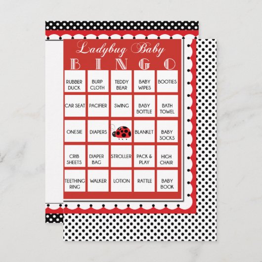 Ladybug Polkadots Baby shower Bingo Kaart 18 (Voorkant / Achterkant)