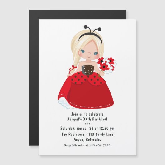 Ladybug Princess Fairy Tale Birthday Party Magnetische Uitnodiging (Voorkant / Achterkant)