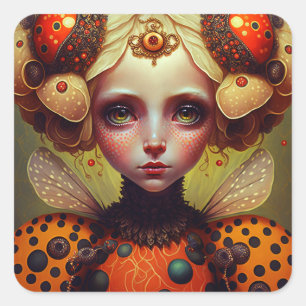 Ladybug Queen 2 Cute Fantasy Art Vierkante Sticker