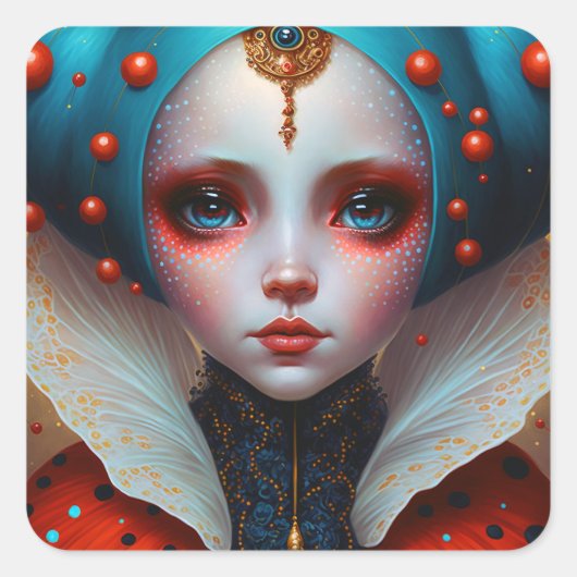 Ladybug Queen Cute Fantasy Art Vierkante Sticker (Voorkant)