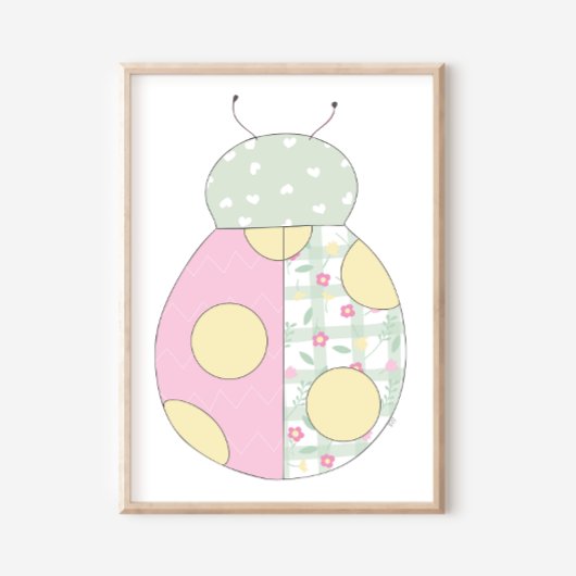 Ladybug Quilt Style Art Print on White Background