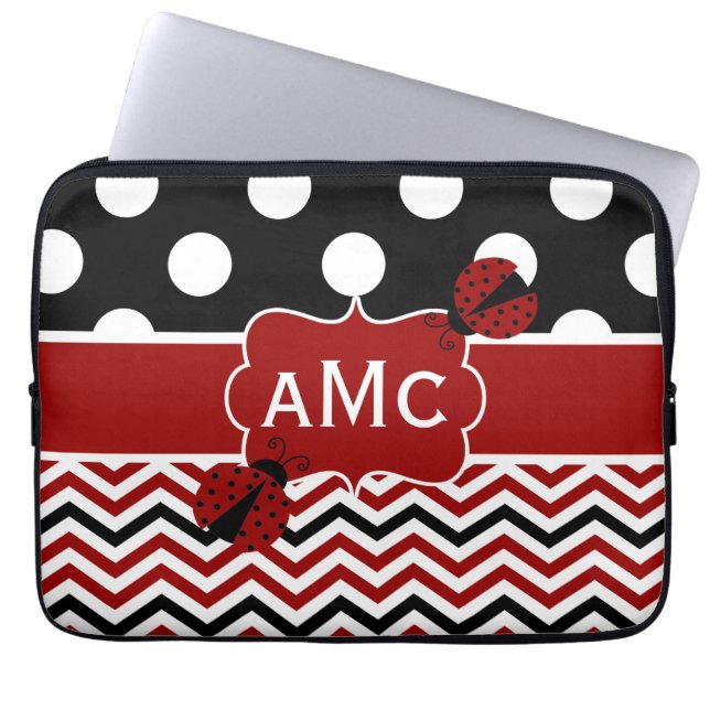 Ladybug Red Black Chevron Monogram laptophoes Laptop Sleeve (Voorkant)