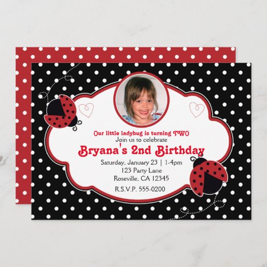 Ladybug Red & Black Photo Party Invitations (Devant / Derrière)