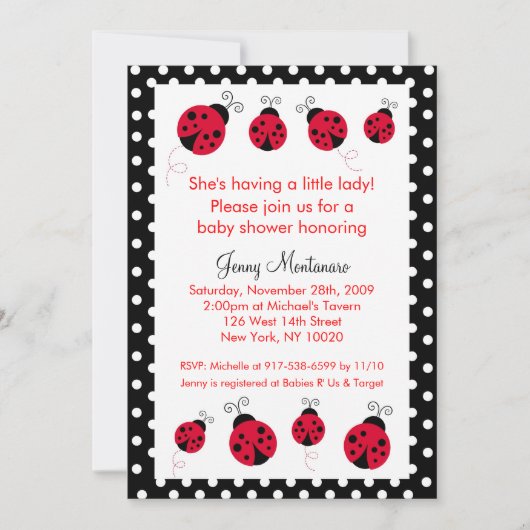 Ladybug Red Black Stippen Baby shower Kaart (Voorkant)