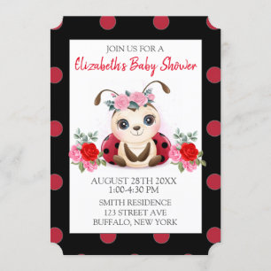 Ladybug Red Pink Flora Girl Baby shower Kaart
