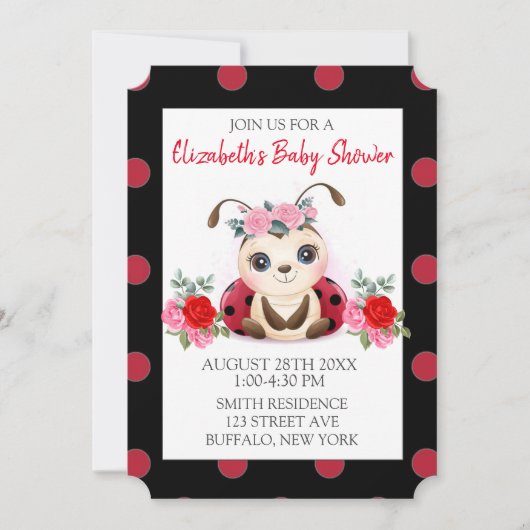 Ladybug Red Rose Flora Girl Baby shower Invitation (Devant)