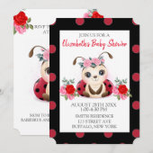 Ladybug Red Rose Flora Girl Baby shower Invitation (Devant / Derrière)