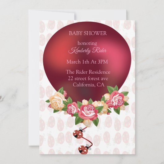 Ladybug Red Roses Baby shower Invitation (Devant)