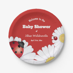 Ladybug Red White Flower Baby shower Paper Papieren Bordje