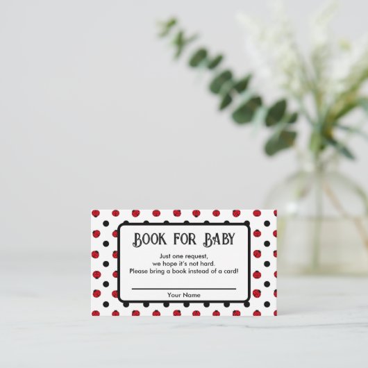 Ladybug retro polka dots Book request Baby shower Informatiekaartje (Staand voorkant)