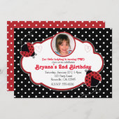 Ladybug Rood & Zwart Fotofeest Uitnodigingen (Voorkant / Achterkant)