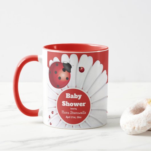 Ladybug rouge blanc Baby shower noir Mug (Avec donut)