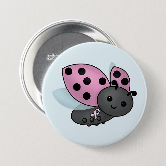 Ladybug Roze Awareness Ribbon Button (Voorkant /achterkant)