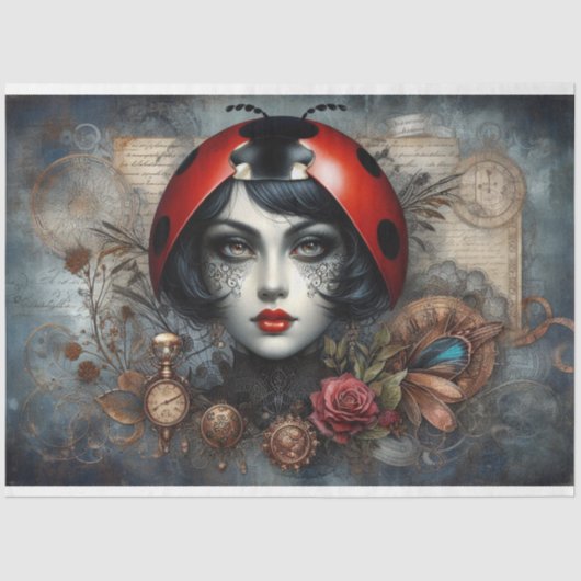 Ladybug Steampunk Gothic Victoriaans Decoupage Tissuepapier (Voorkant)