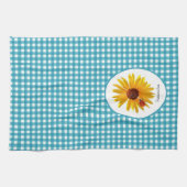 Ladybug Sunflower Turquoise Gingham met naam Theedoek (Horizontaal)