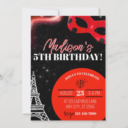 Ladybug Superhero Birthday Invitation Kaart (Voorkant)