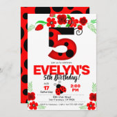 Ladybug Uitnodiging voor 5e verjaardag (Voorkant / Achterkant)
