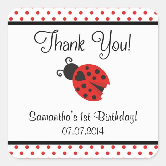 Ladybug Verjaardag Dank u Stickers (Voorkant)
