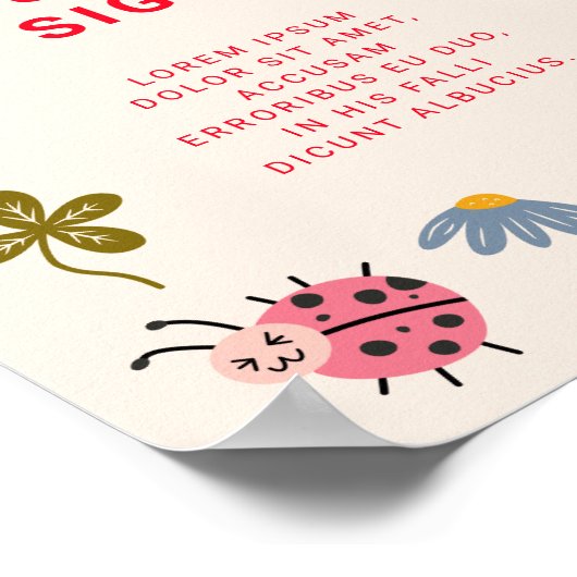 Ladybug Verjaardagsfeest Custom Sign Poster (Hoek)