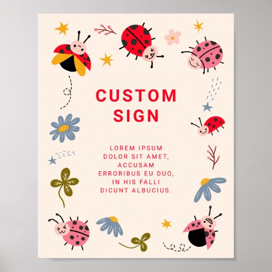 Ladybug Verjaardagsfeest Custom Sign Poster (Voorkant)