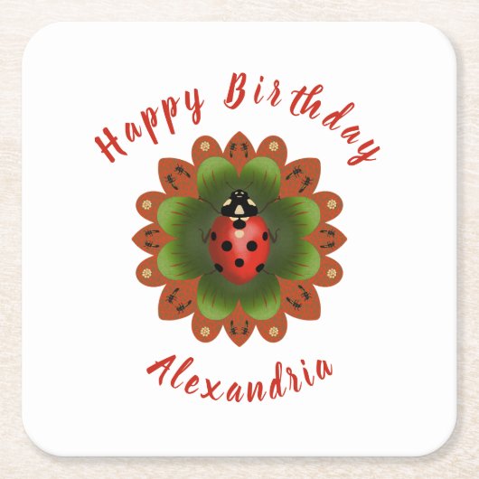 Ladybug Vierkante Kartonnen Onderzetter (Voorkant)