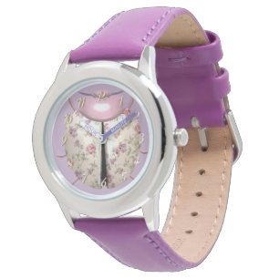 Ladybug violet en Rozen schattige florale Horloge