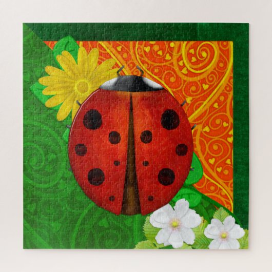 Ladybug Whimsey 3D Folk Art Legpuzzel (Verticaal)