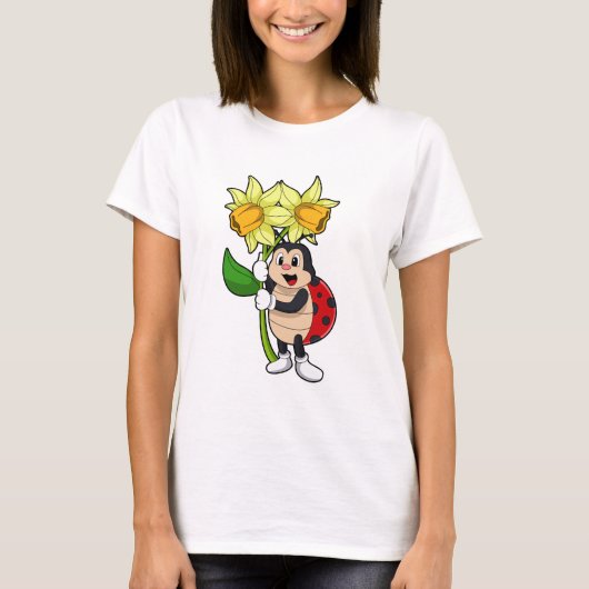 Ladybug with Flower Daffodil T-shirt (Voorkant)