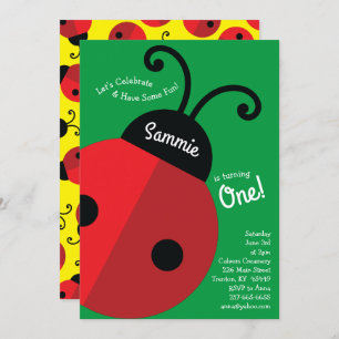 Ladybugs Colorful 1st Birthday Invitation Kaart