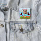 Ladybugs die gelukkig jarig zijn met foto vierkante button 5,1 cm (In situ)