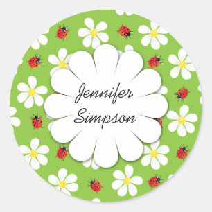 Ladybugs en Daisies Personalized Sticker