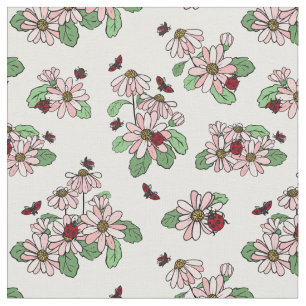 Ladybugs en roze Daisies Floral Pattern Stof