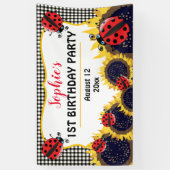 Ladybugs en zonnebloemen Eerste verjaardag Spandoek (Verticaal)