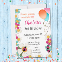 Ladybugs et fleurs Invitation de fête d'anniversai