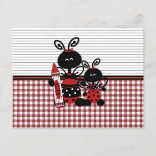 Ladybugs met Crayon Gingham Briefkaart