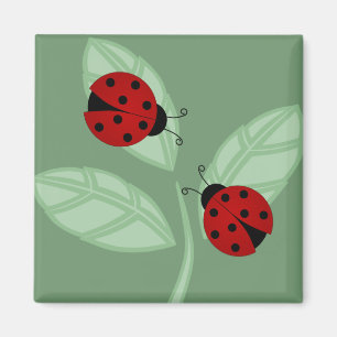 Ladybugs op Leaves Magnet Magneet