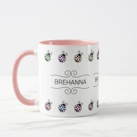 Ladybugs Pastel Multicolor Border Mug (Gauche)