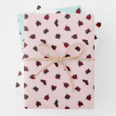 Ladybugs Pattern Pink White Turquoise Inpakpapier Vel (In situ)