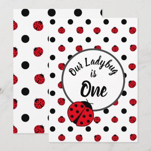Ladybugs retro polka dots kaart (Voorkant / Achterkant)