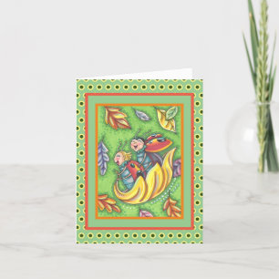 LADYBUGS RIDING ON FALLING AUTUMN LEAVES, FUN BUG BEDANKKAART