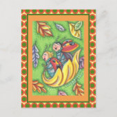 LADYBUGS RIDING ON FALLING AUTUMN LEAVES, FUN BUG BRIEFKAART (Voorkant)