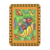 LADYBUGS RIDING ON FALLING AUTUMN LEAVES, FUN BUG MAGNEET (Verticaal)