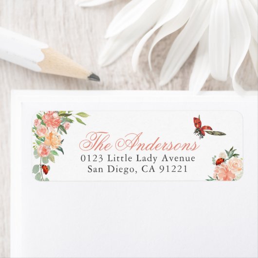 Ladybugs & Roses Return Address Etiket (Insitu)