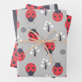 Ladybugs Stripes Polka Dots Wrapping Paper Set (In situ)