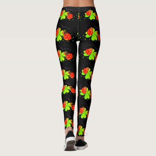 Ladybugs sur Leggings noirs Motifs Shamrocks (Dos)