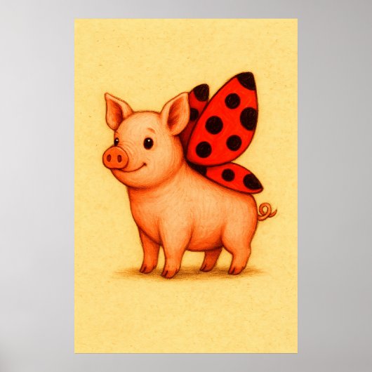 Ladypig Pig Wall Art, Ladybug Wings Pig Poster (Voorkant)