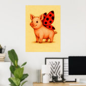 Ladypig Pig Wall Art, Ladybug Wings Pig Poster (Thuiskantoor)