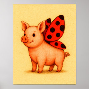 Ladypig Varken Muurkunst, Lieveheersbeestje Vleuge Poster