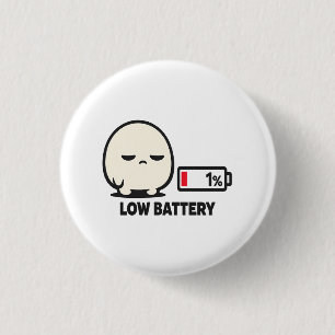 Lage Batterij 1% - Schattig Vermoeid Karakter Mini Ronde Button 3,2 Cm