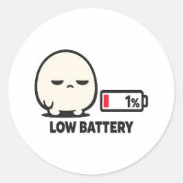Lage Batterij 1% - Schattig Vermoeid Karakter Mini Ronde Sticker